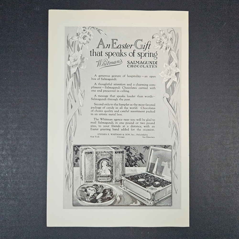 1927 Whitman's Salmagundi Chocolate Candy Vintage Print Ad Easter Sampler Box
